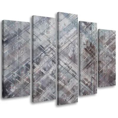 Produktbild von 5-teiliges leinwandbild abstrakte geometrische formen 150x100 cm Feeby grau wandbild bereit zum aufhängen