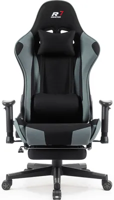 Produktbild von SRACER látková herná stolička SRACER R7, závodná stolička do 130 kg, opierka hlavy, bedrová opierka, 2D opierky rúk, podnožka, čierna-šedá