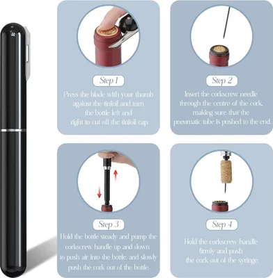 Produktbild von FBBULES 2 Stück 2-in-1 Luftdruck Weinöffner mit Folienabschneider, Tragbare Sackluftpumpe Korkenzieher Weinflaschenöffner, Wein Korkenzieher, Handheld Flaschenöffner, Geschenk für Weinliebhaber