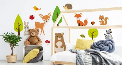 Produktbild von Muralo Wandsticker Bunte Waldtiere 75 x 150 cm Wandtattoo Wanddeko Aufkleber Set Kinderzimmer XXL