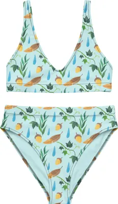 Produktbild von Mr. & Mrs. Panda Bikini Regentage Design Größe XL - Weiß - Geschenk, Blätter, Efeu, Zweiteiler, Bademode, Aquarell, Eiche, Bikinihose, Bikinioberteil, Wald, High Waist
