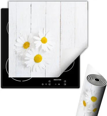 Obrázek produktu pro Kryt na varnou desku, kryt na sklokeramickou desku, 50 x 52 cm, protiskluzová rohož, srolovatelná, s motivem květin a dřeva