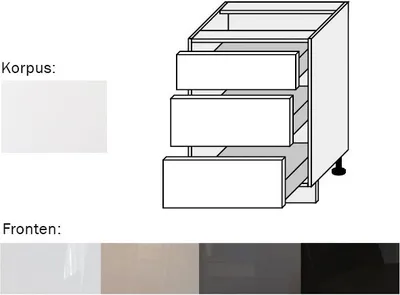 Produktbild von Schubladenunterschrank (EST-D3SE/60) 60cm perlweiß matt Acryl Frontfarbe wählbar