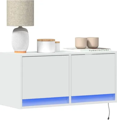 Zdjęcie produktu dla Maison Exclusive – szafka pod telewizor z oświetleniem LED, biała, 80 x 31 x 38 cm