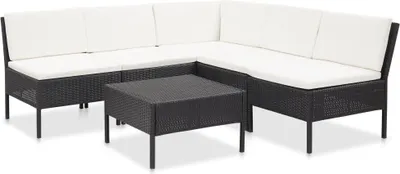 Image de vidaXL Ensemble de salon de jardin 6 pièces avec coussins Poly rotin noir