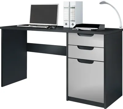 Produktbild von Vladon Schreibtisch Logan,  Germany, Bürotisch mit 2 Schubladen und 1 Tür, Schwarz matt/Hellgrau Seidenmatt (129 x 76 x 60 cm)