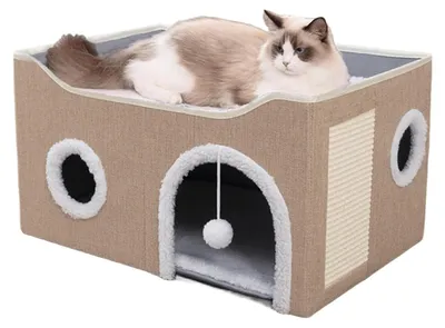 Immagine prodotto di Elzusha - Cuccia pieghevole per gatti con tiragraffi e cuscino imbottito