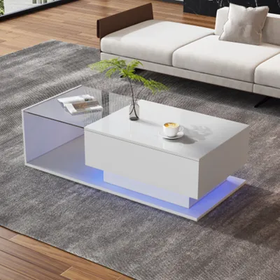 Produktbild von Couchtisch mit Glasplatte und Schubladen,mit 1 Schublade, mit LED-Beleuchtung, 100x50x32 cm