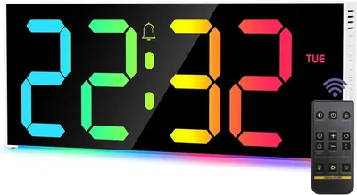 Digitale Wandklocke 12" RGB mit Fernbedienung, LED Wecker, 5 Helligkeitsstufen