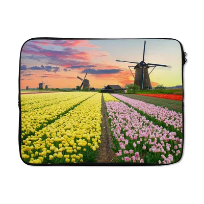 Produktbild von MuchoWow® Laptop Hülle 15 Zoll Windmühle - Tulpen - Blumen - Niederlande Laptoptasche - Laptoptasche - Sleeve - Rundum-Schutz