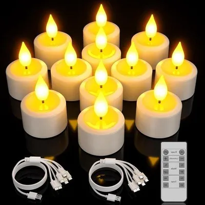Productafbeelding van LED Theelichtjes - Vlamloze Kaarsen - Decoratief Gebruik - Oplaadbaar met Afstandsbediening - 12 Stuks - Wit