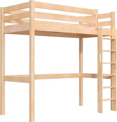 Produktbild von Hohes bett 1-Personen Sylvia 90x200 mit gerader Leiter - Naturlack