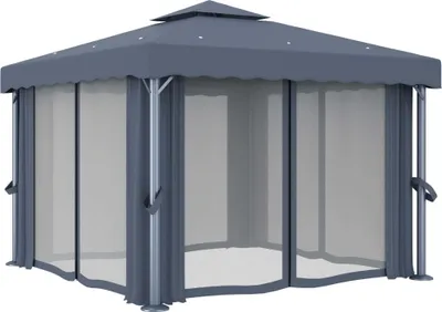 Produktbild von vidaXL Pavillon mit Vorhang 3x3 m Anthrazit Aluminium