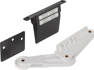 A product shot of a door opener system with multiple components.