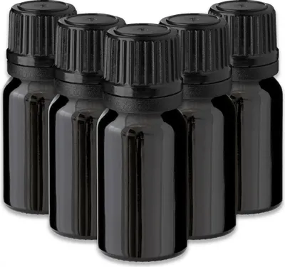 Produktbild von 5x Schwarze Glasflasche 10 ml mit schwarzem Tropfer leere Tropfflasche