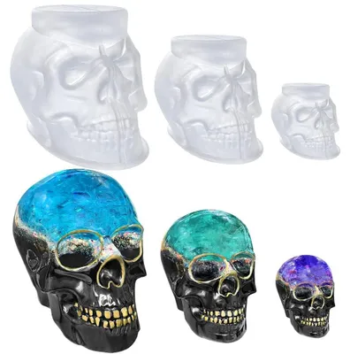 Productafbeelding van 3-delige kaarsvorm, 3D-schedel, siliconenmal voor Halloween, epoxyhars, knutselprojecten, kaarsen, decoratie