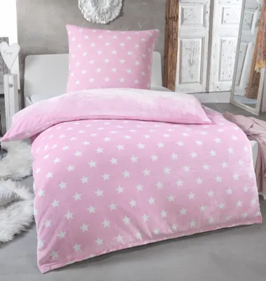 Produktbild von Malika Mikrofaser-Cashmere-Touch-Bettwäsche 2-teilig, 155 × 220 + 80 × 80 cm, Rosa Sternenmuster