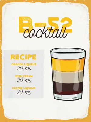 Produktbild von vianmo Holzschild 40x30 cm B-52 Cocktail Recipe Orange Essen Trinken