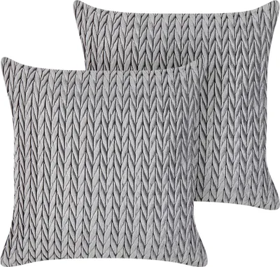 Produktbild von BELIANI Dekokissen 2er Set Grau Stoffbezug 45 x 45 cm mit Füllung Reißverschluss Strukturiert Zopfmuster Modern Wohnzimmer Schlafzimmer Sofakissen