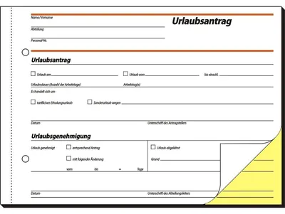 Produktbild von SIGEL SD045 Urlaubsanträge, 1. und 2. Blatt bedruckt, A5 q, selbstdurchschreibend, 2 x 40 Blatt