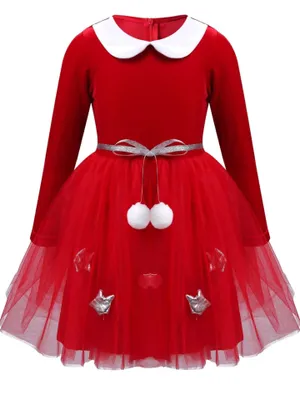Produktbild von Mädchen Weihnachtskleid Gr. 142-152 Festliches Partykleid Langarmig Prinzessin Kleid Tüll Kleid Weihnachten Kostüm Tanzkleid