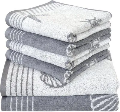 Obrázek produktu pro Uniqoos® Sada 6 ručníků, 100% bavlna, šedá – 2 velké osušky + 4 středně velké ručníky, 480 g/m², vysoká savost, měkké,  Oeko-Tex