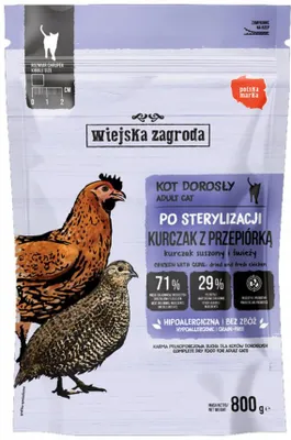 Produktbild von WIEJSKA ZAGRODA Sterilised Chicken with quail - trockenfutter für Katzen - 800g