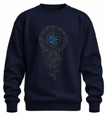 Produktbild von Wikinger Runen Kompass Vegvisir Wolf Valknut Nordisch Knoten Sweatshirt Pullover, Navy, M