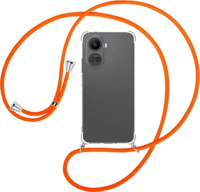Produktbild von Handykette Backcover-Schutzhülle mit Band (Metall silberfarben) für Huawei nova 10 SE (BNE-LX1,LX3) - neonorange
