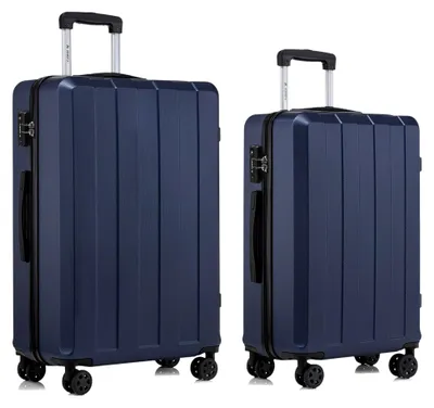Produktbild von Hartschalen-Reisekoffer mit TSA-Schloss und YKK-Reißverschluss, Trolley-Kabinenkoffer mit 4 Rollen (Dunkelblau, L-XL-Set)