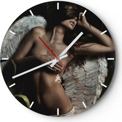 Produktbild von Wanduhr - Rund - Glasuhr - Engel Schönheit Körper - 30x30cm - Schleichendes Uhrwerk - Lautlos - zum Aufhängen bereit - Dekoration Modern - Wanddekoration aus Glas - C3AR30x30-0225