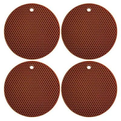 Immagine prodotto di Set di 4 sottopentole in silicone, diametro 18 cm, resistenti al calore fino a 240°C, colore viola, motivo a nido d'ape