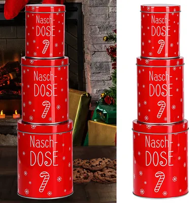 Produktbild von Gebäckdose "Naschdose" 3er Set Metall Weihnachtskekse Weihnachtsgebäck Keksdose Dose Weihnachtsdose