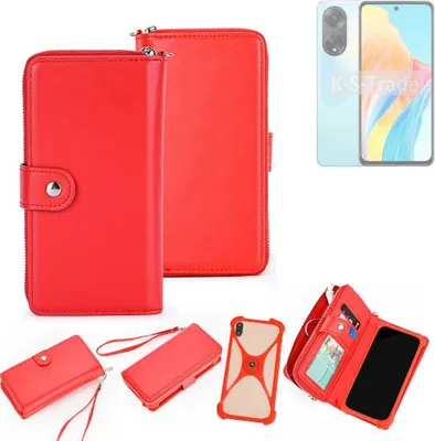 Produktbild von K-S-Trade 2in1 Schutzhülle Portemonnee Handyhülle mit Bumper kompatibel mit Oppo A98 5G Hülle Case Etui Geldbörse Smartphone rot (1x)