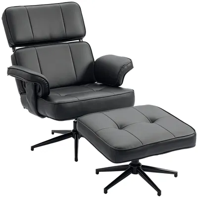 Immagine prodotto di Poltrona reclinabile con poggiapiedi - Set di poltrone - Poggiatesta regolabile - Schienale regolabile - Ecopelle - 2 pezzi - Nero