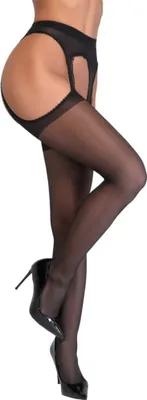 Image de Cottelli LEGWEAR - Collant jarretière noir avec dentelle délicate 4