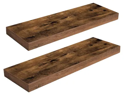Image de Étagère murale, ensemble d'étagères suspendues, 2 pièces, étagères murales robustes, 60 x 20 x 3,8 cm, étagères suspendues avec fixations invisibles, pour salle de bains, chambre, cuisine, bureau, salon, marron vintage EBF60BJ01