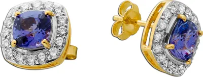 Produktbild von Tansanit Ohrringe Gold 585 14K Natur Edelsteine Lab Grown Diamanten