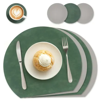 Platzsets aus PU-Leder, 4er-Set, doppelseitig, Waldgrün/Grau