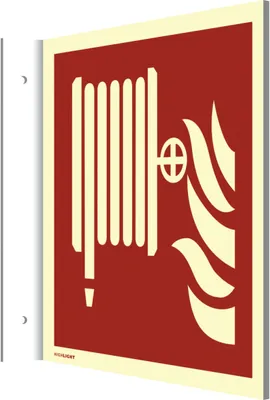 Produktbild von Dreifke® Fahnenschild Löschschlauch ISO 7010, Alu, nachleucht., 160-mcd, 148x...