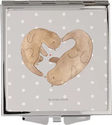 Produktbild von Mr. & Mrs. Panda Kosmetikspiegel Otter Herz - Grau Pastell - Geschenk, Reisespiegel, Liebe, Schminkspiegel, Handspiegel, Kleiner Spiegel, Quadratischer, Hochzeitstag