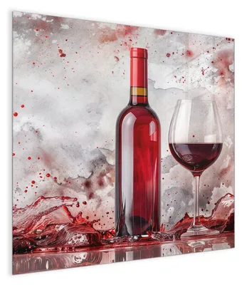 Produktbild von Magnettafel Glas 30 x 30 cm „Weinflasche im Spritzer“ – Glasboard beschreibbar & magnetisch, inkl. 4 Neodym-Magnete, 2 Stifte & Tuch – Glas-Whiteboard Memoboard für Küche & Büro