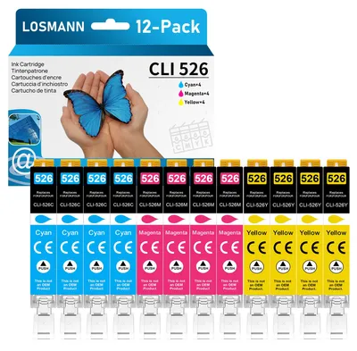 Obrázok produktu pre Kompatibilné atramentové kazety LOSMANN CLI-526 vhodné pre tlačiarne Canon 525 526, pre modely PIXMA MG5140, MG5350, MG5150, MG5250, IP4850, IP4950, IX6550, MX885, MX715, MG6150, MG6250, MX895, MG8150, MG8250 (balenie po 12 kusov)