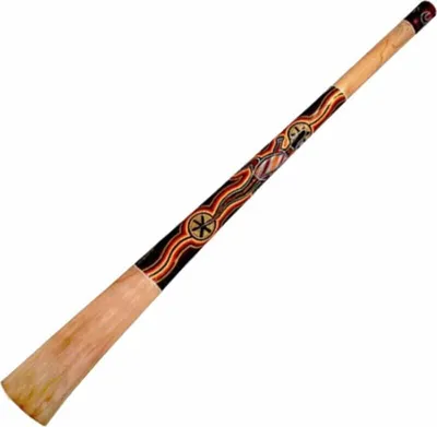 Produktbild von Didgeridoo aus Teakholz, 130 cm, mit Aborigine-Motiven im Dot-Paint-Stil, Öl-Lackierung
