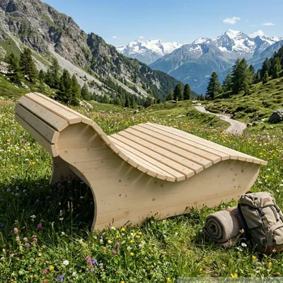 Produktbild von Holzliege Wellenliege Waldsofa Relaxliege "Heiner" Gartenliege 140cm Fichte