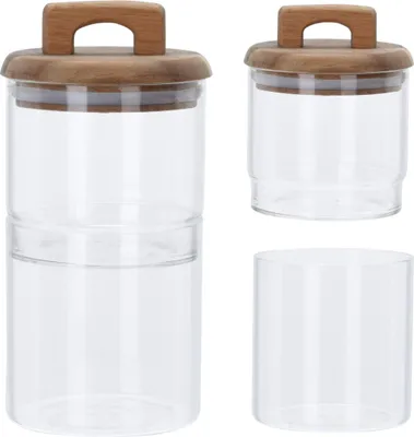 Image de Koopman Set de 2 pots en bois d'acacia avec couvercles
