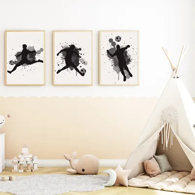 Produktbild von Jungen Fußball Bilder 3er Set DIN A4 Kinderzimmer Fußballspieler Wandbilder Babyzimmer Poster Dekoration