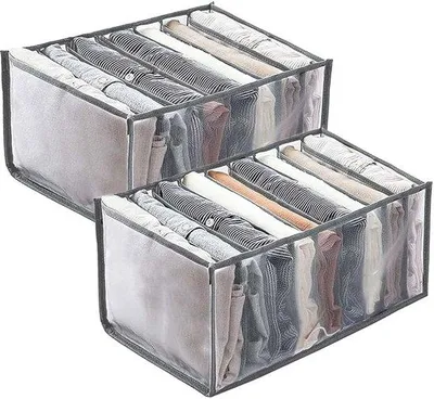 Image de Organiseur de vêtements, 2 pièces, pliable, gris, 7 et 9 compartiments