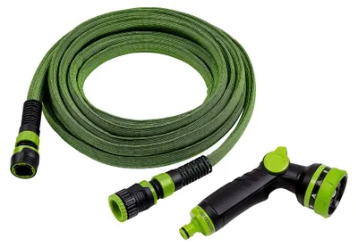 Produktbild von Flexibler Gartenschlauch - 7,5 - 15 m - Inkl. Multifunktionsbrause - Strapazierfähig - Kein Verdrehen oder Verknoten, Flex-Schlauch, Dehnbarer Wasserschlauch, Gartenbewässerung, 9927610