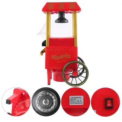 Produktbild von Retro Popcornmaschine - Heißluft Popcorn Maker für Zuhause - 1200W - Fettfrei ohne Öl - Schnelle Zubereitung - Rot